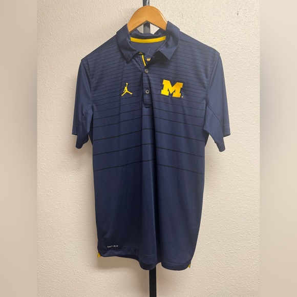 Jordan Men's University of Michigan Striped Navy Dri-Fit Polo Shirt - Picture 1 of 8